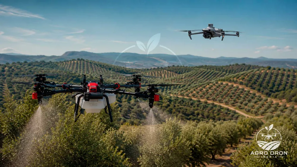Dron de aplicación XAG P100 Pro trabajando en un olivar